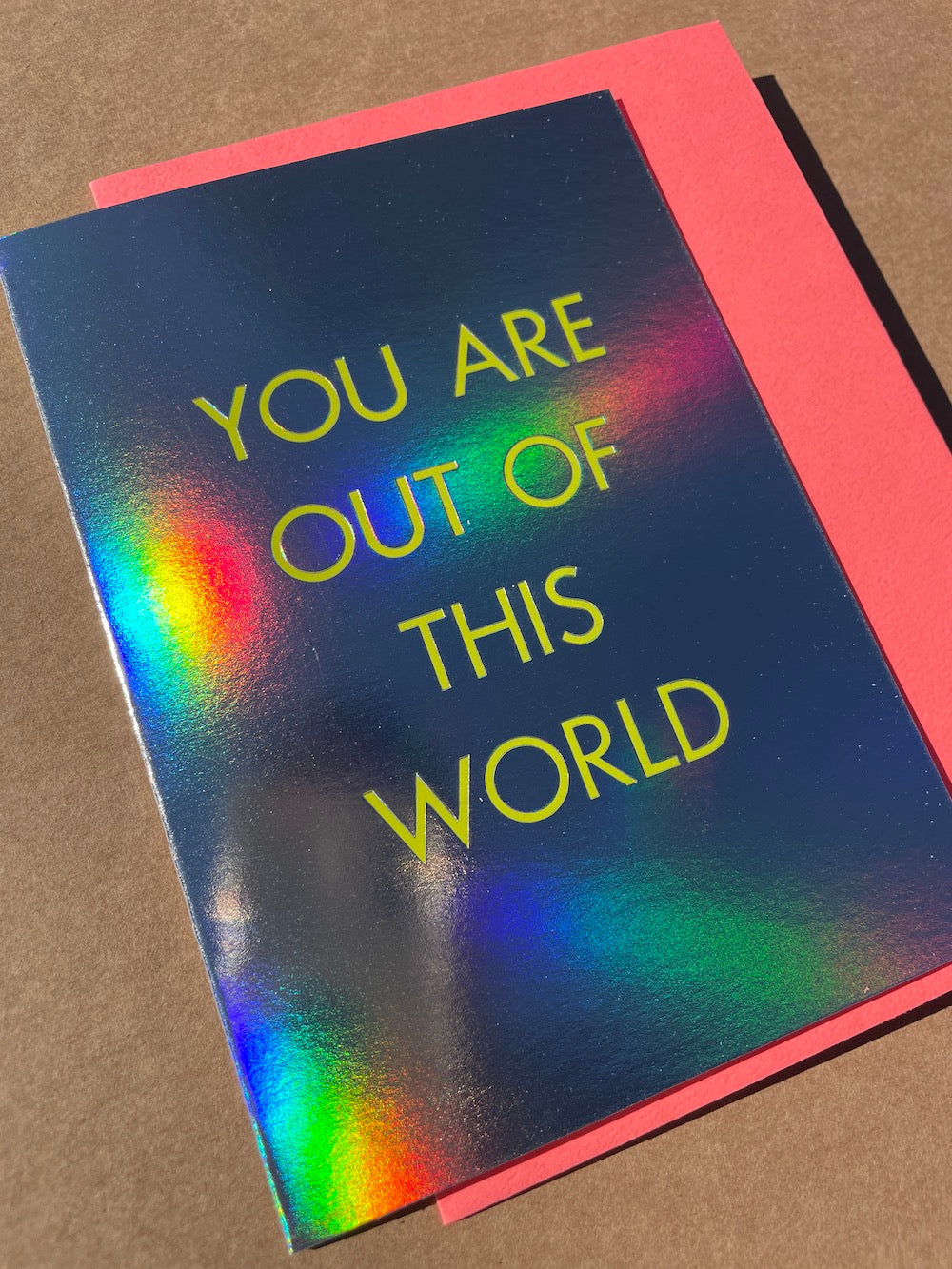 Close up of the front of You Are Out Of This World card